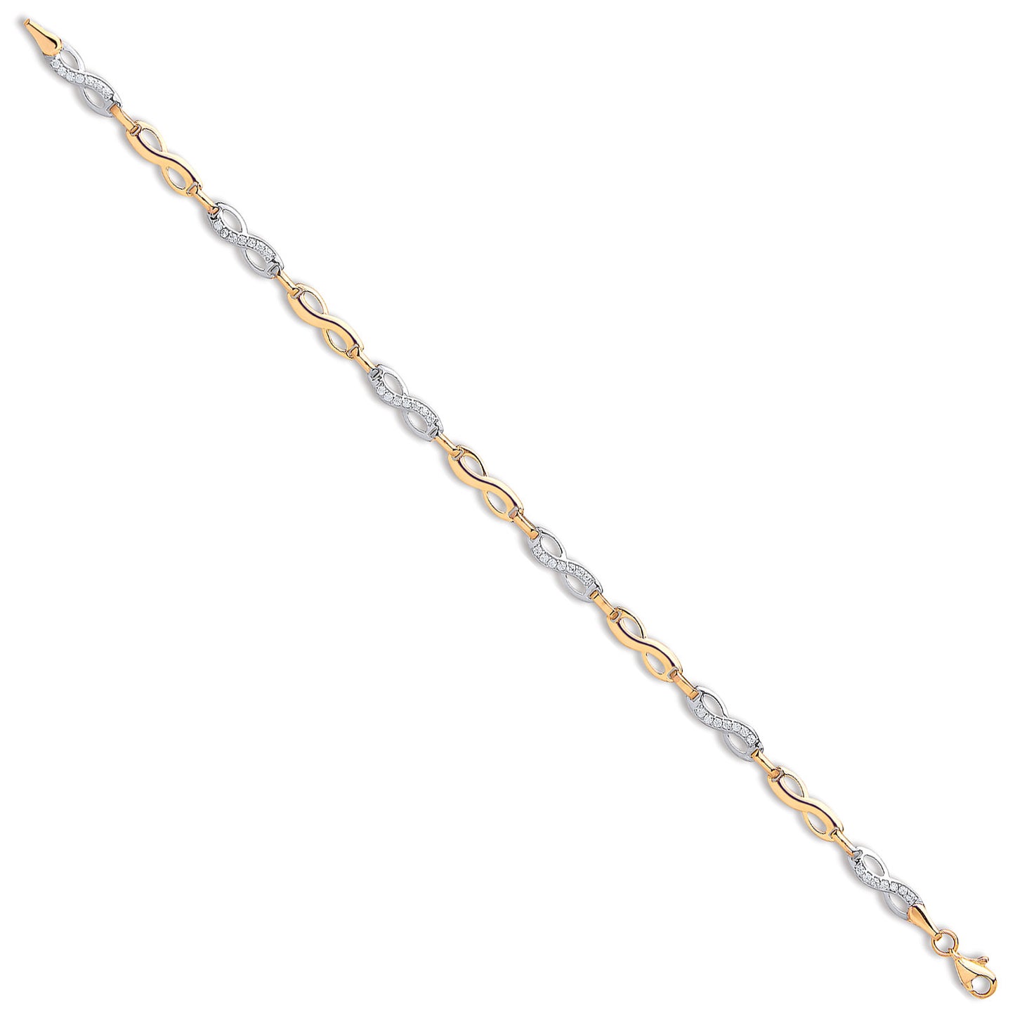 Yellow & White Gold Infinity Cubic Zirconia Ladies Bracelet - 9ct Gold