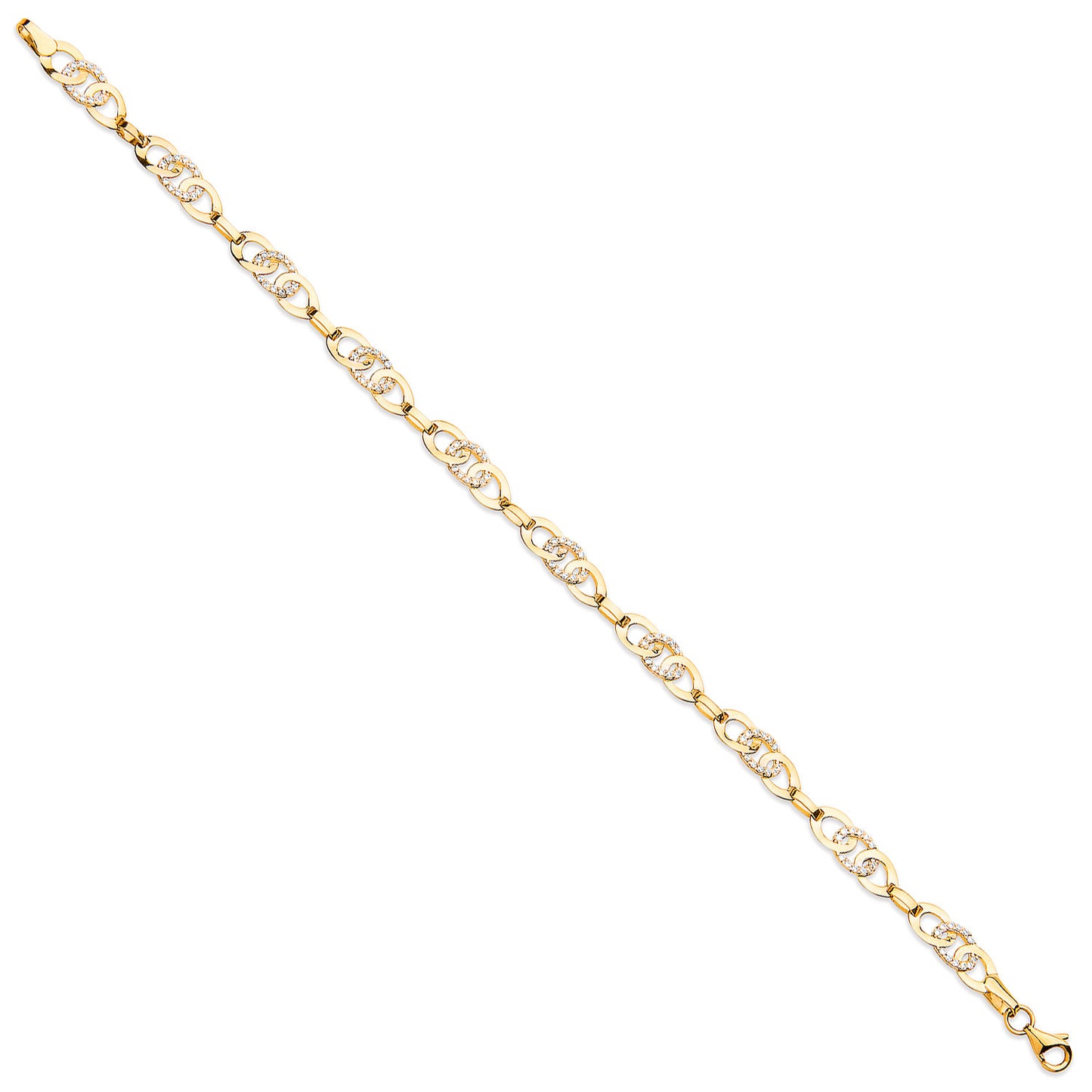 Yellow Gold Cubic Zirconia Entwined Links Bracelet - 9ct Gold