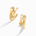 Gold Open Hoop Earrings with Diamond Pyramids