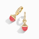 Cleo Rev Midi Diamond Drop Earrings Yellow Gold Pink Coral