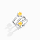 Lotus Twist Ear Cuff White Gold White Agate