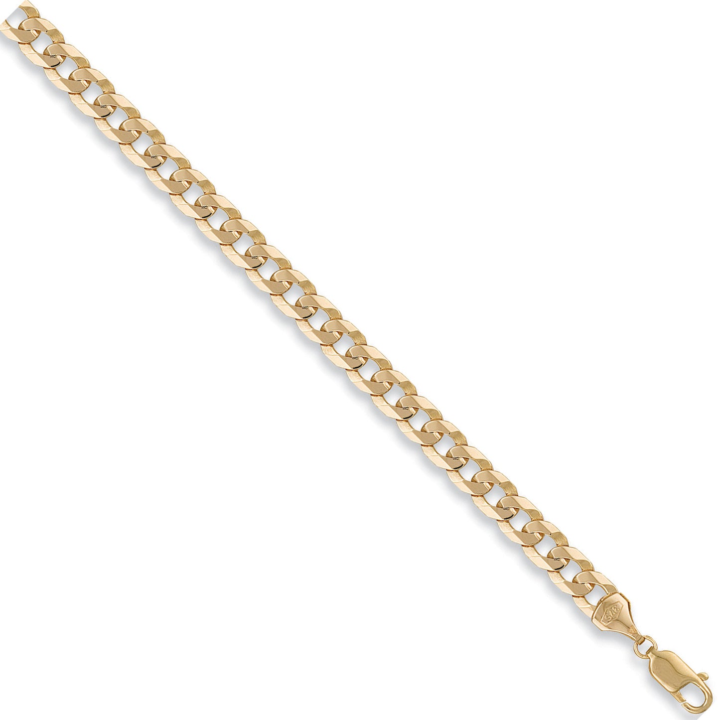 Yellow Gold 7.4mm Flat Curb Chain - 9ct Gold