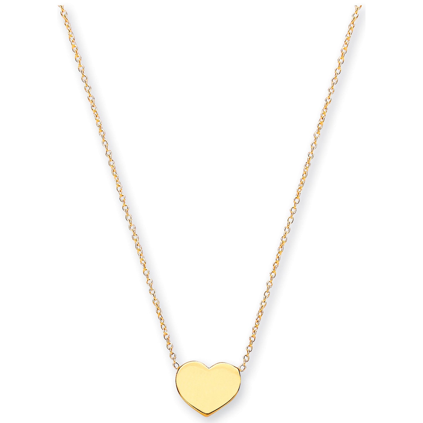 Yellow Gold Rolo Chain with Heart, 18" Necklace - 9ct Gold
