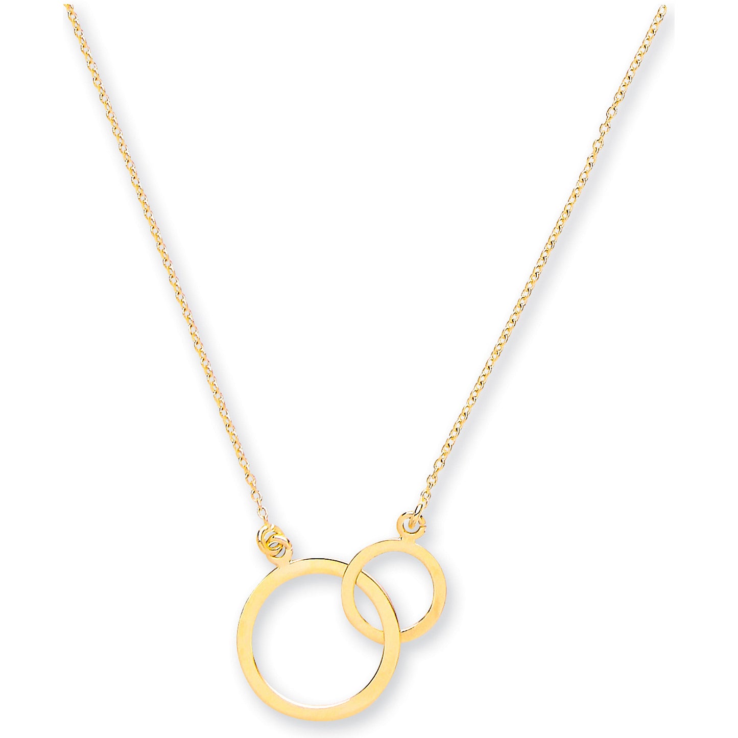Yellow Gold Rolo Chain, Interlocking Circles Pendant, 18" Necklace - 9ct Gold