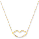 Yellow Gold Rolo Chain Lips Pendant, 16" Necklace