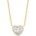 Yellow Gold Heart Halo Style Cubic Zirconias Pendant on 18" Chain