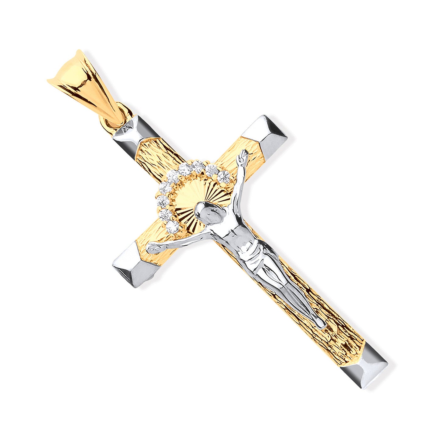 Yellow & White Gold Crucifix With Cubic Zirconias - 9ct Gold