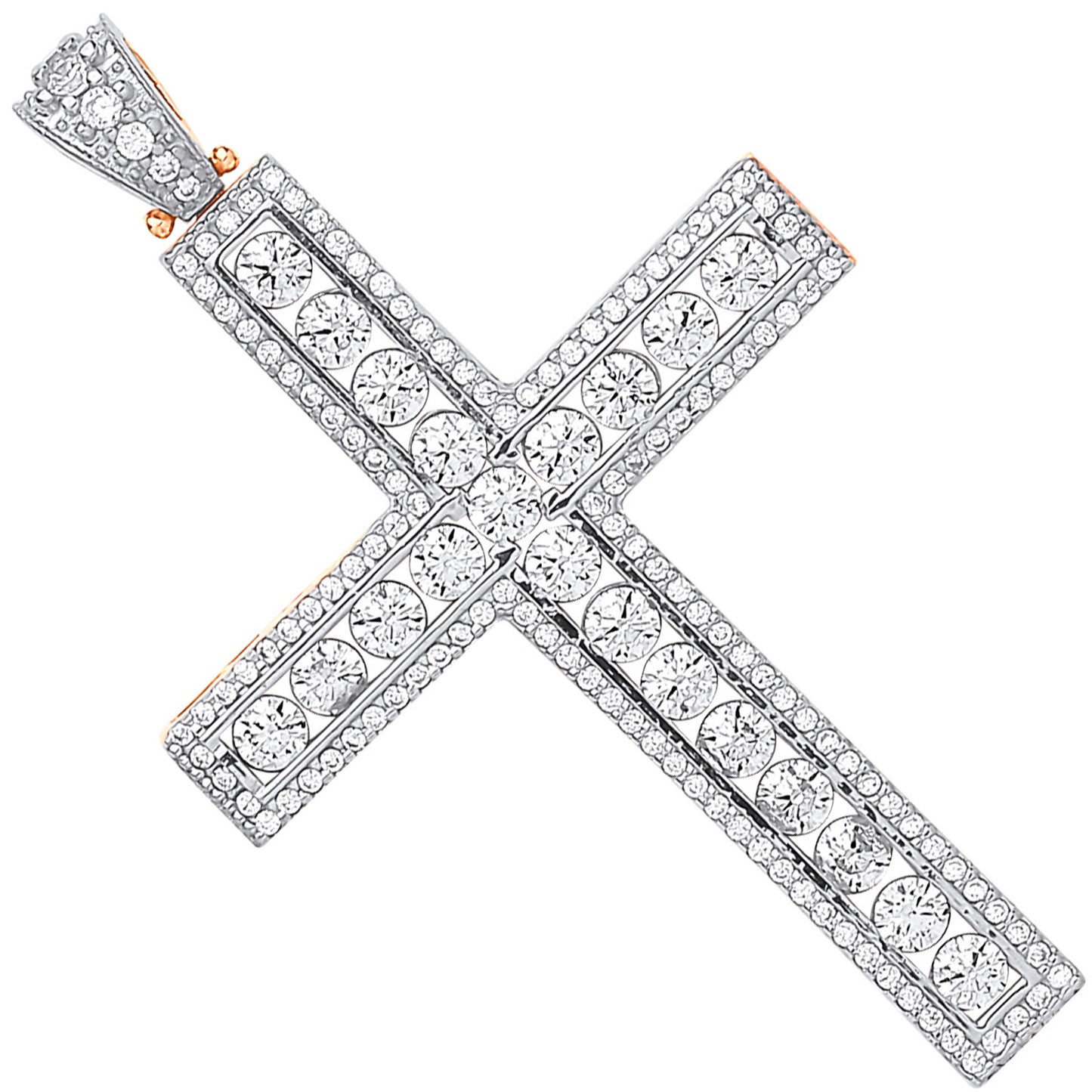 Yellow & White Gold Round Cubic Zirconia Cross - 9ct Gold