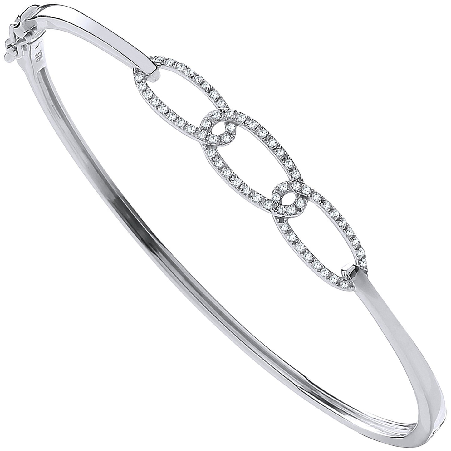 9ct White Gold 0.20ctw Chain Link Diamond Bangle - 9ct Gold