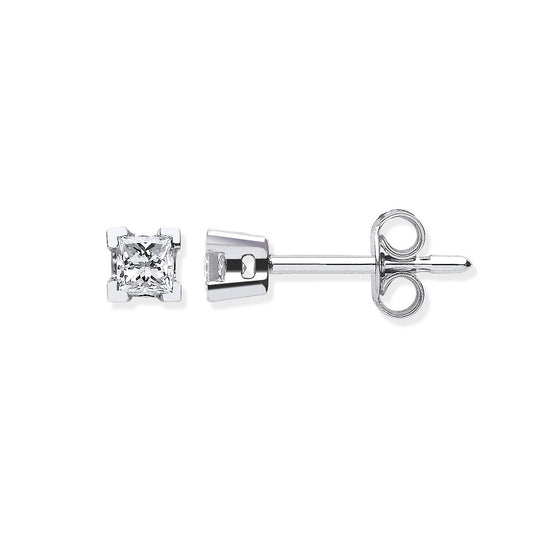 18ct White Gold 0.30ct Claw Set Princess Cut Diamond Stud Earrings - 18ct Gold