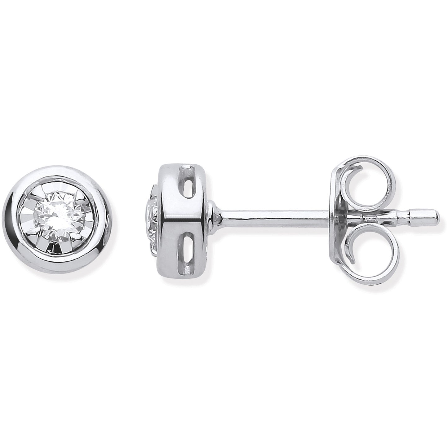 9ct White Gold Rub-Over Illusion Set 0.10ctw Diamond Studs - 9ct Gold