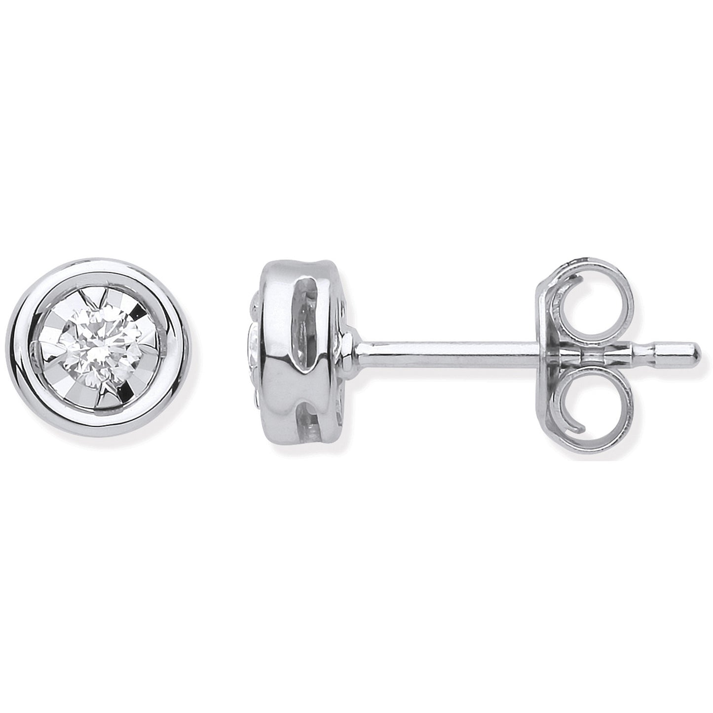 9ct White Gold Rub-Over Illusion Set 0.15ctw Diamond Studs - 9ct Gold