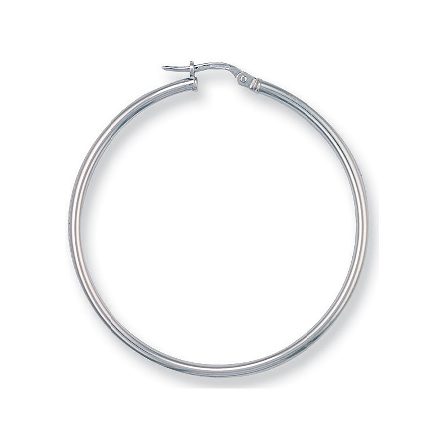 White Gold 40mm Round Tube Hoop Earrings - 9ct Gold