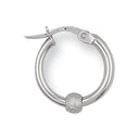 White Gold 17mm Glitter Ball Hoop Earrings