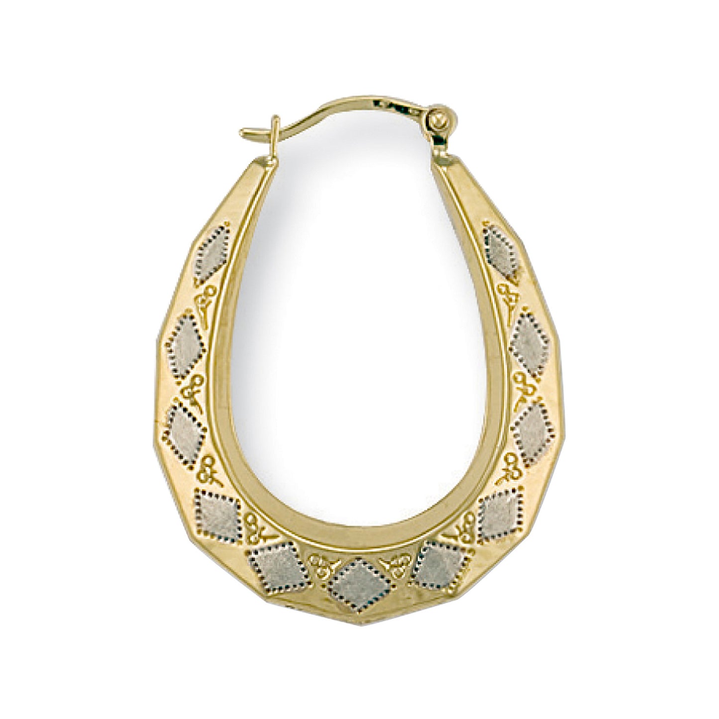 White & Yellow Gold D/C Oval Earrings - 9ct Gold