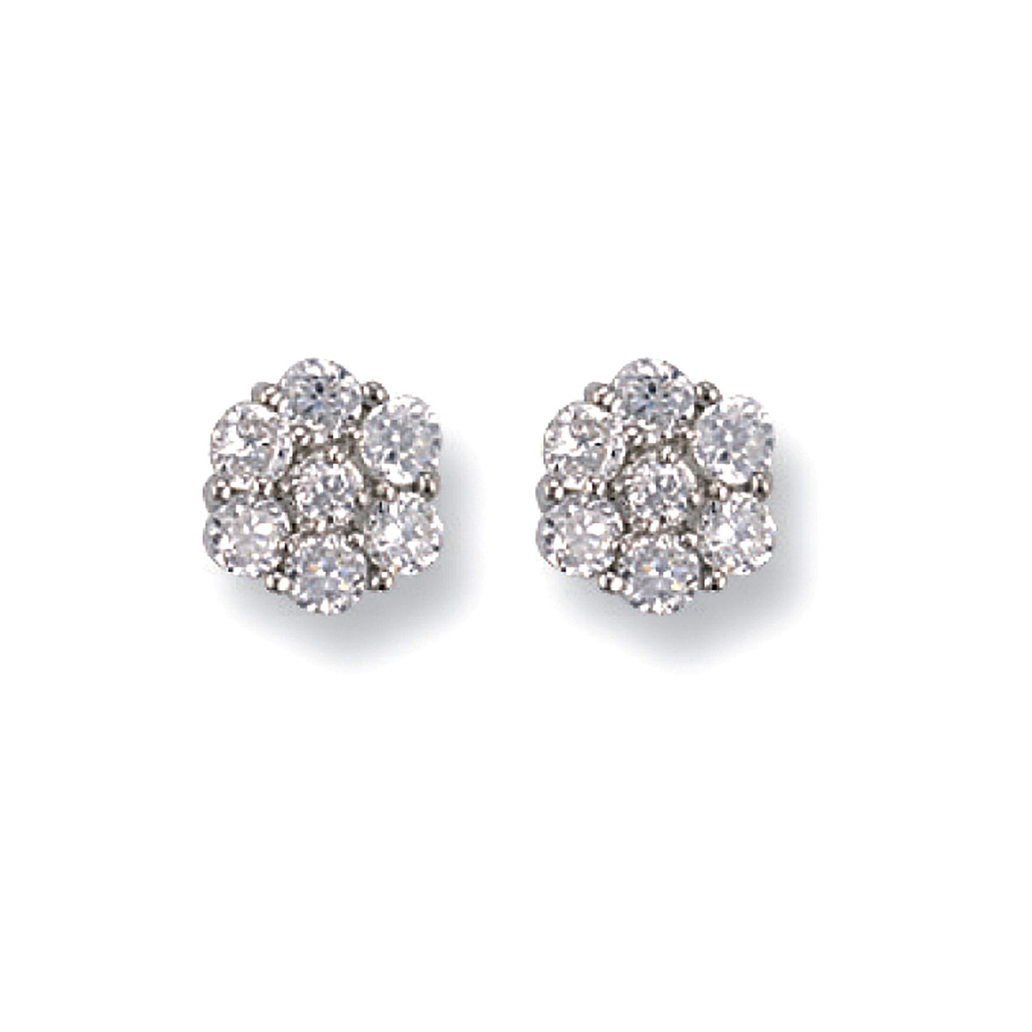 White Gold 9mm Cubic Zirconia Cluster Stud Earrings - 9ct Gold