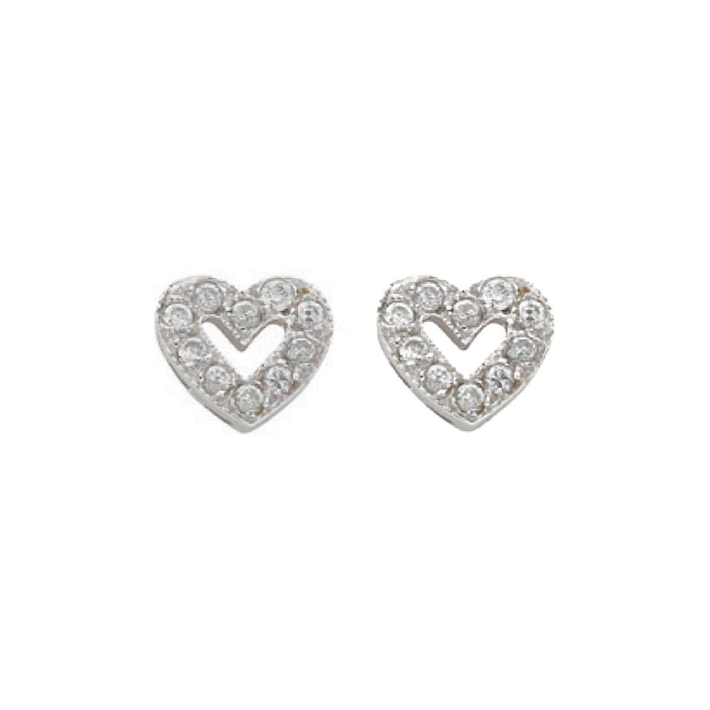 White Gold Cubic Zirconia Heart Stud Earrings - 9ct Gold