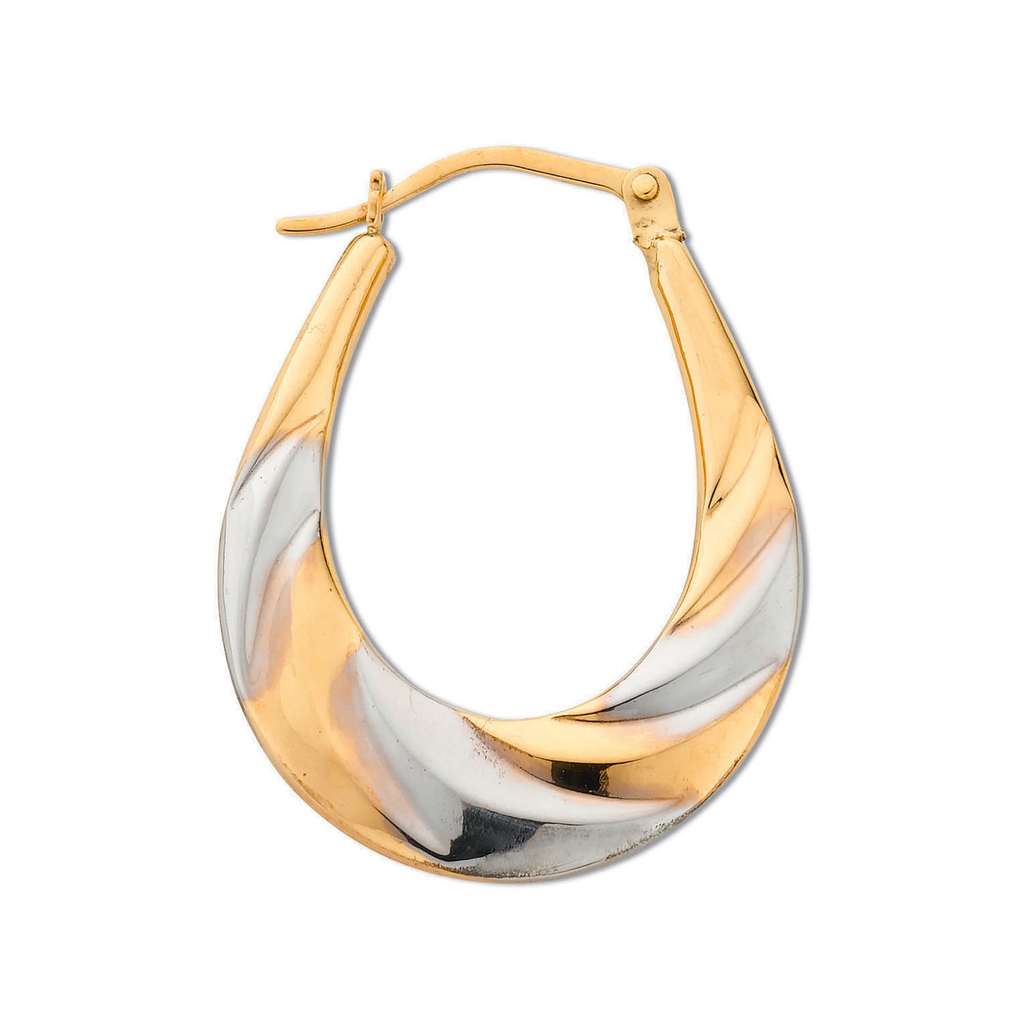 Yellow & White Gold Oval Hoop Earrings - 9ct Gold