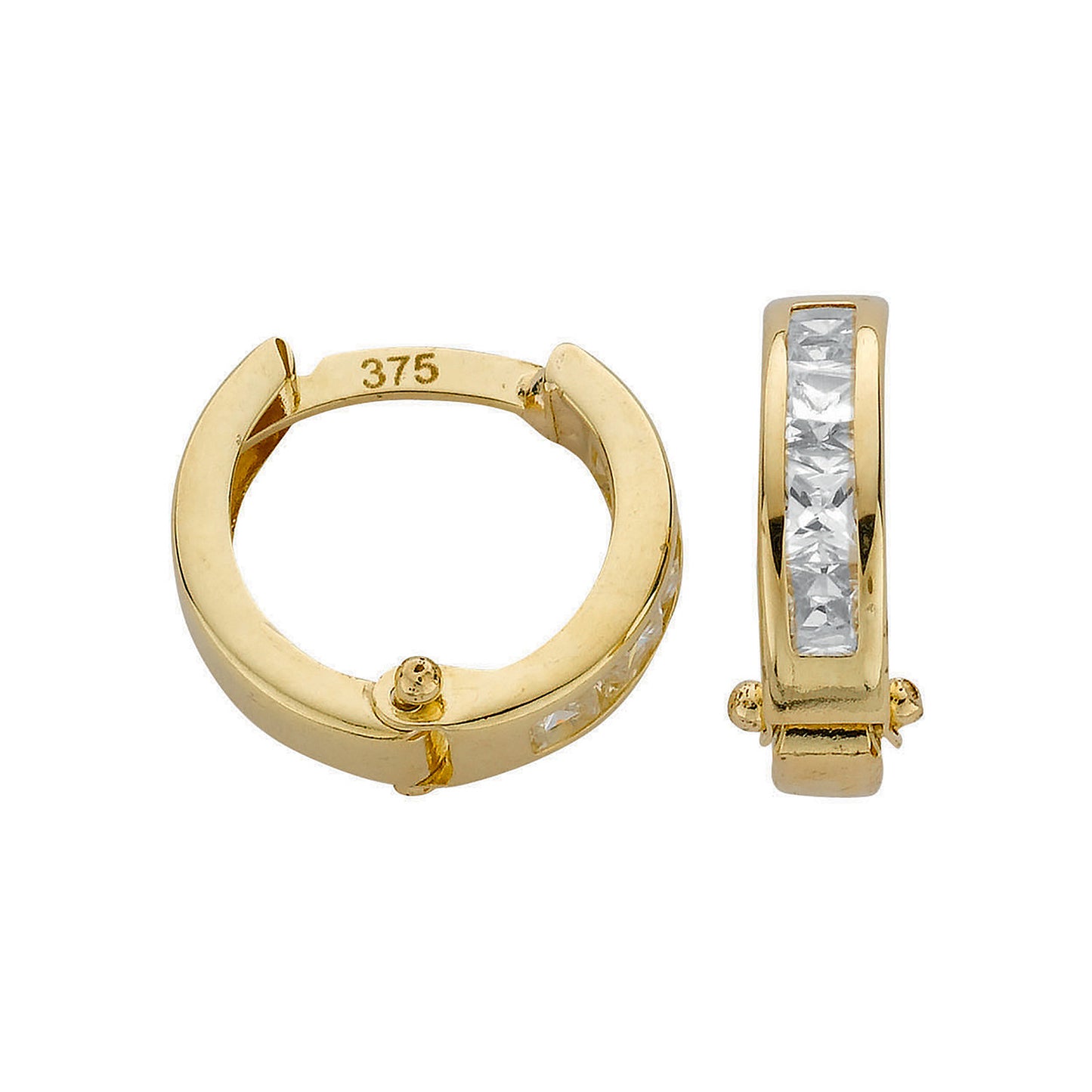 Yellow Gold 12mm Princess Cut Cubic Zirconia Hinged Huggies - 9ct Gold