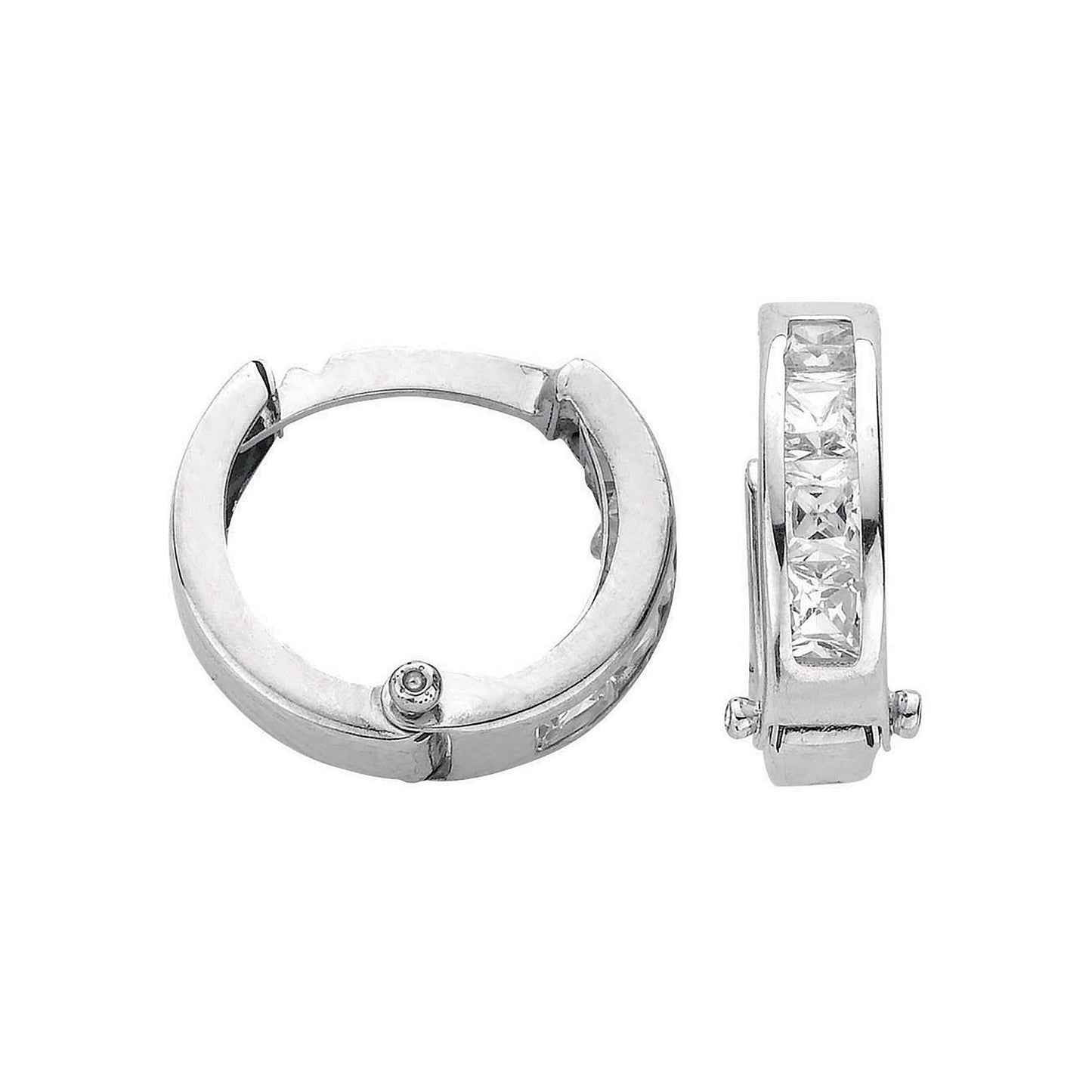 White Gold 12mm Princess Cut Cubic Zirconia Hinged Huggies - 9ct Gold