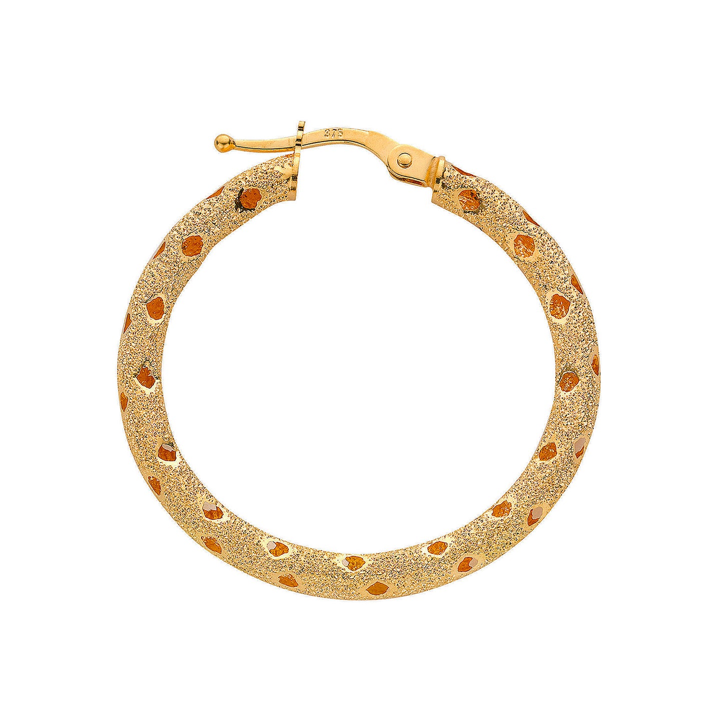 Yellow Gold 31mm Frosted Hoop Earrings - 9ct Gold