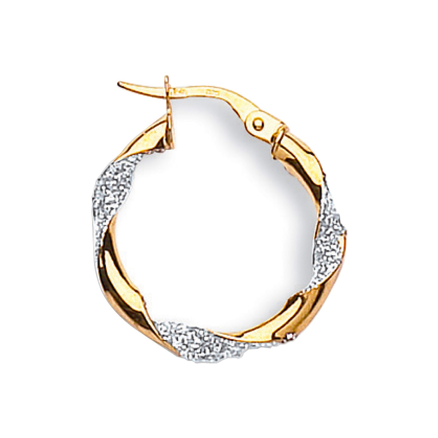 Yellow & White Gold Glitter Finish Twisted 22mm Hoop Earrings - 9ct Gold