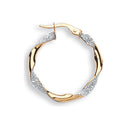 Yellow & White Gold Glitter Finish Twisted 25mm Hoop Earrings