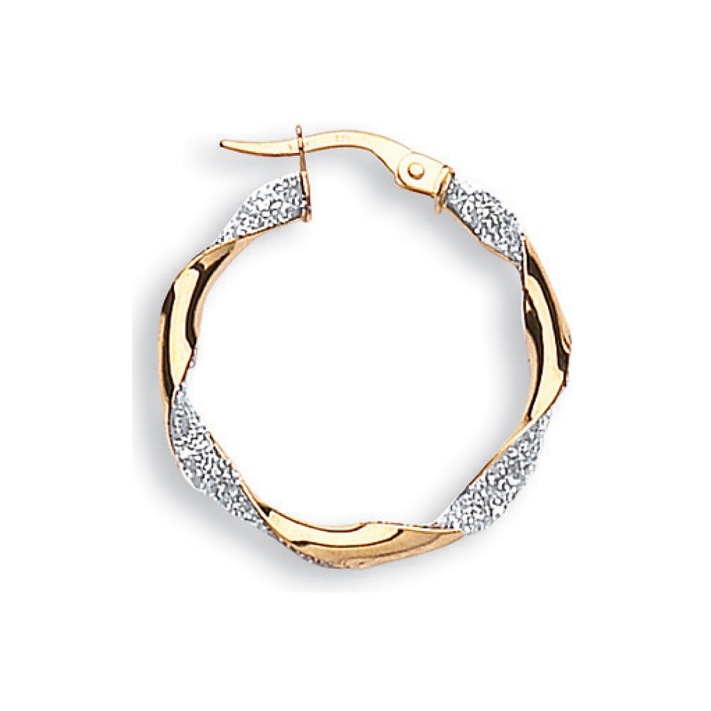 Yellow & White Gold Glitter Finish Twisted 25mm Hoop Earrings - 9ct Gold