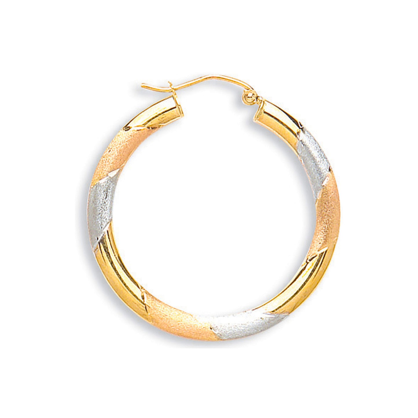 Yellow White & Rose Gold D/C 30mm Hoop Earrings - 9ct Gold