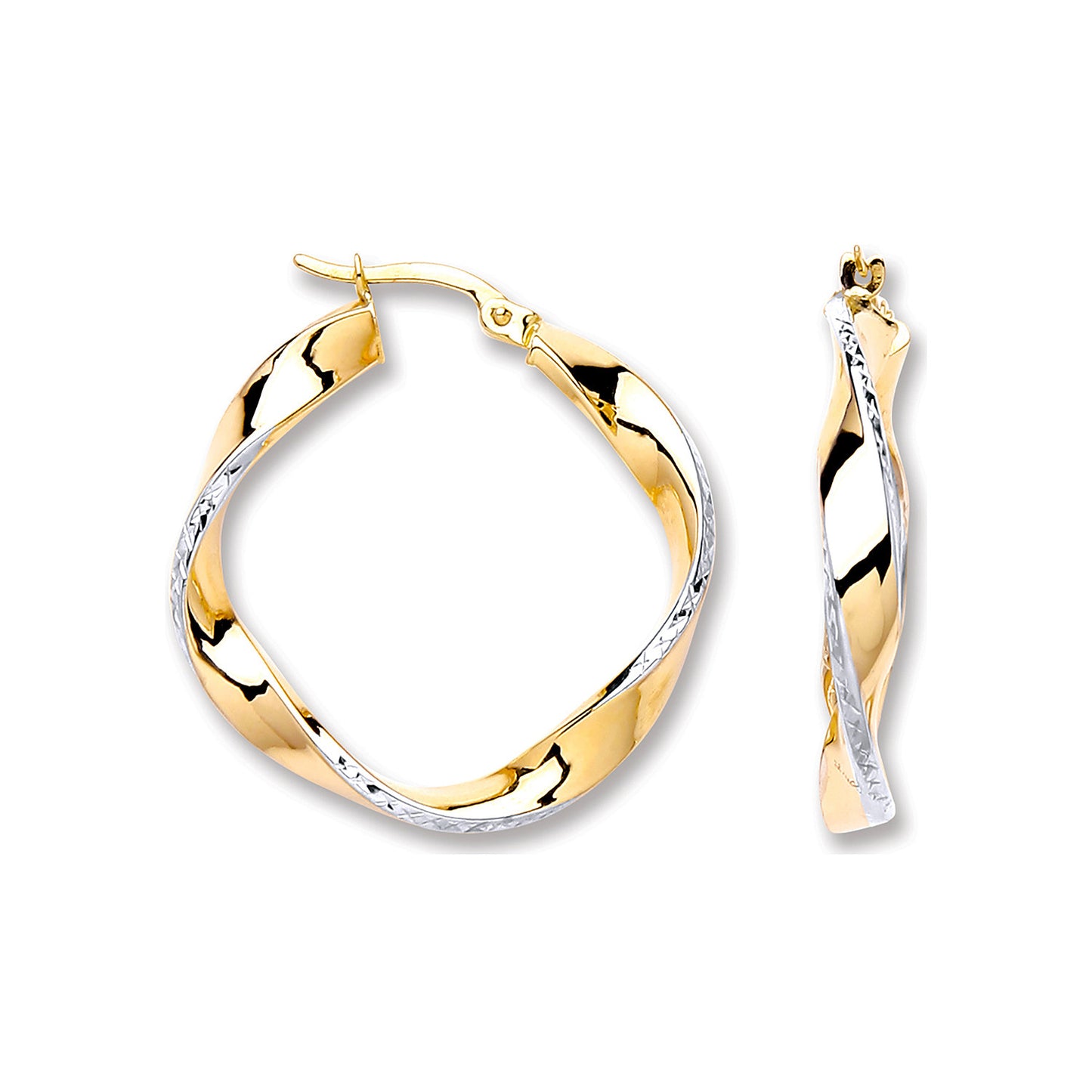 White & Yellow Gold 28mm Twisted Hoop Earrings - 9ct Gold