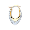 White & Yellow Gold Oval Ribbed Hoop Earrings