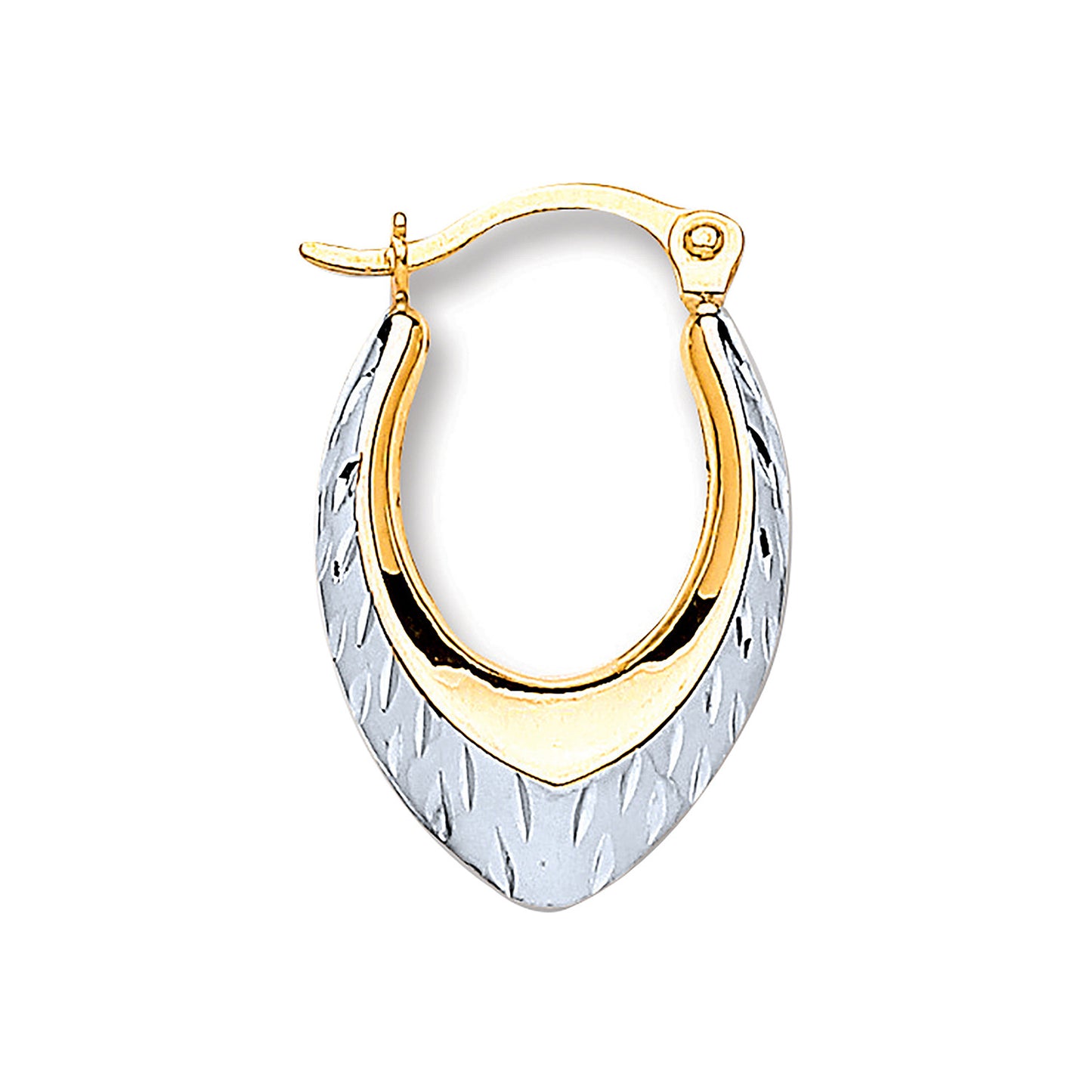 White & Yellow Gold Oval Ribbed Hoop Earrings - 9ct Gold