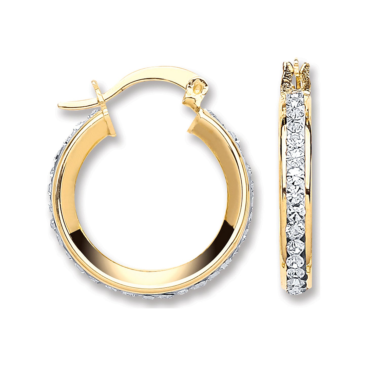 Yellow Gold 18mm Round Crystal Hoop - 9ct Gold