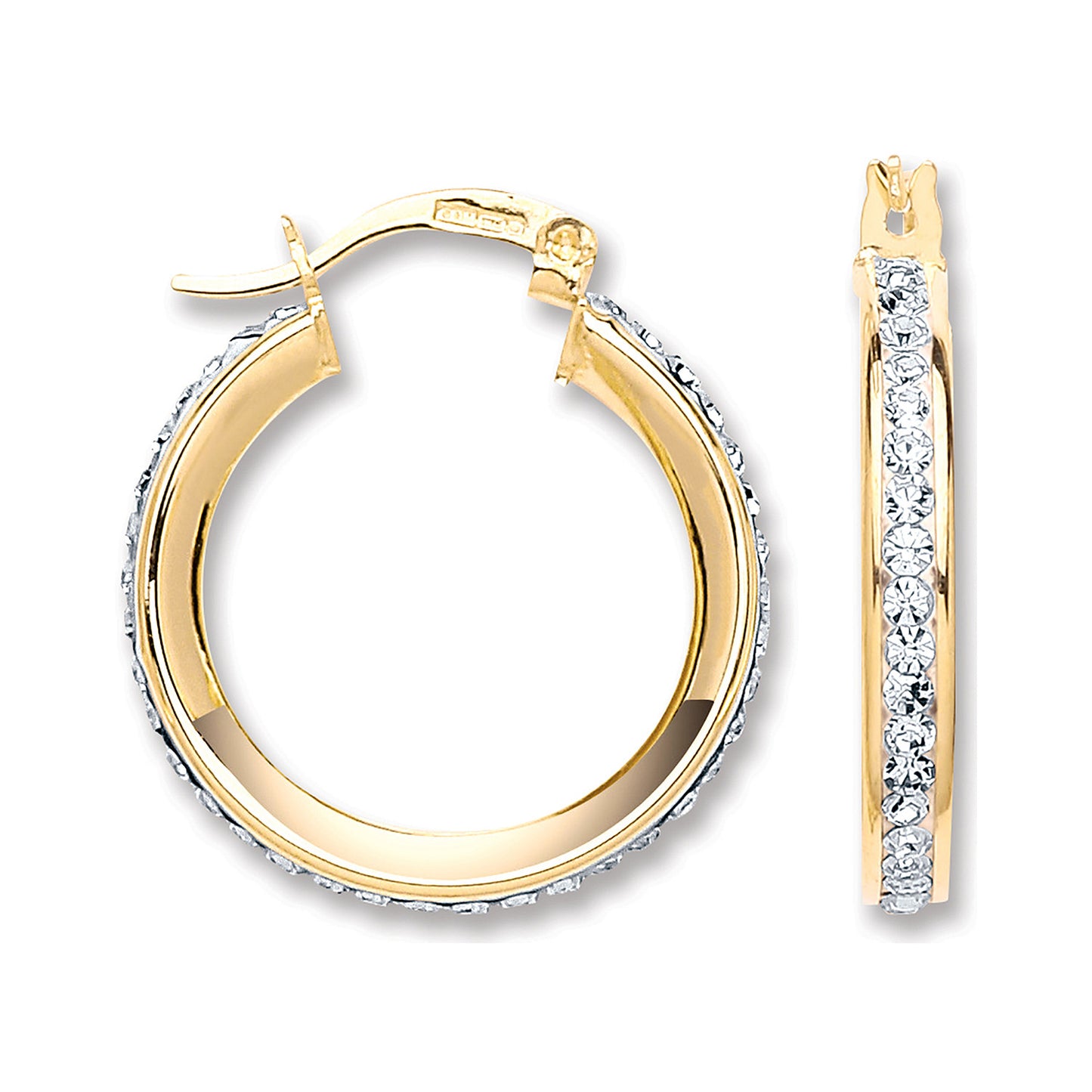 Yellow Gold 22mm Round Crystal Hoop - 9ct Gold