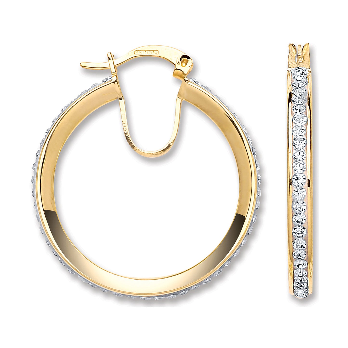 Yellow Gold 28mm Round Crystal Hoop - 9ct Gold