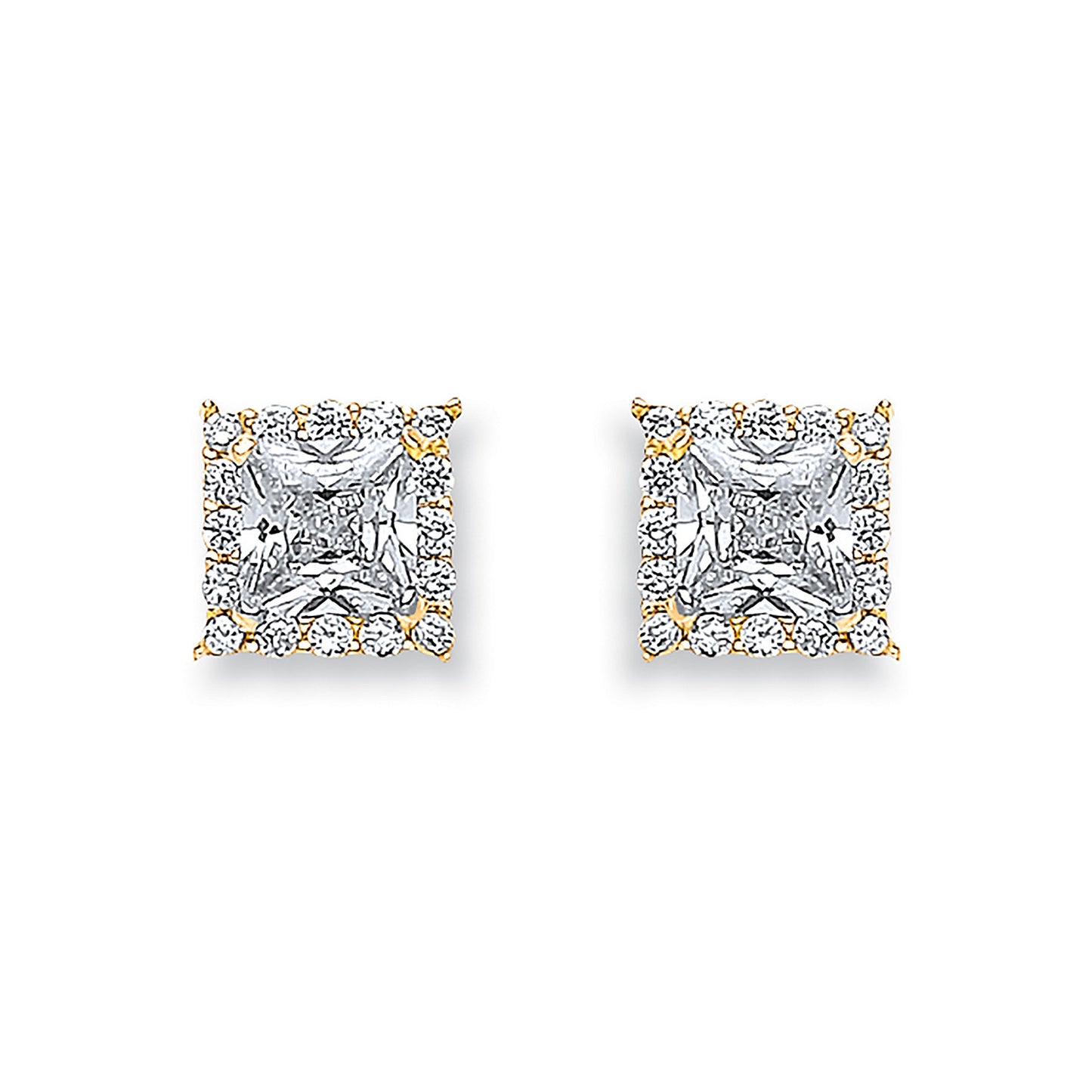 Yellow Gold Princess Cut Cubic Zirconia Centre Stud - 9ct Gold