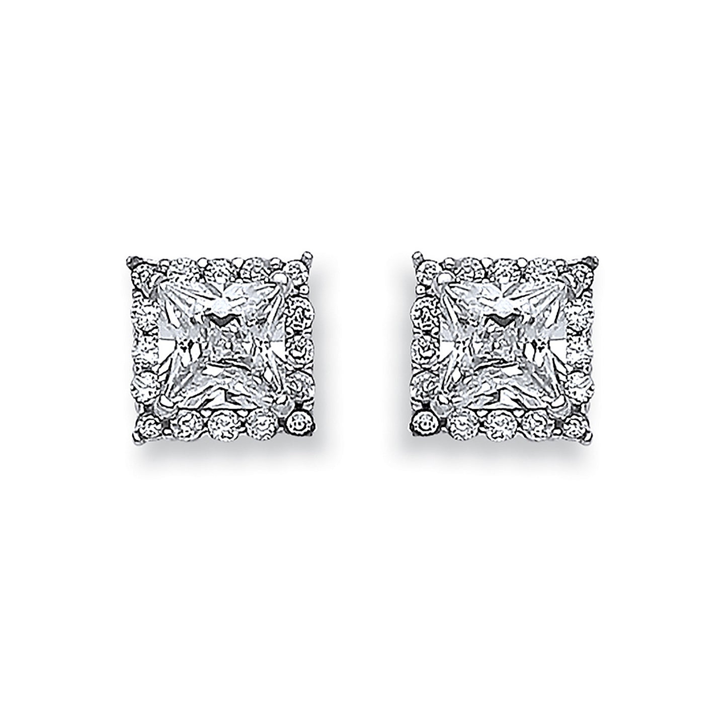 White Gold Princess Cut Cubic Zirconia Centre Stud - 9ct Gold