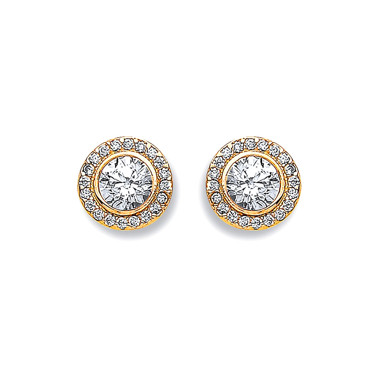 Yellow Gold 9mm Halo Cubic Zirconia Stud - 9ct Gold