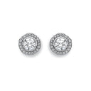 White Gold 9mm Halo Cubic Zirconia Stud