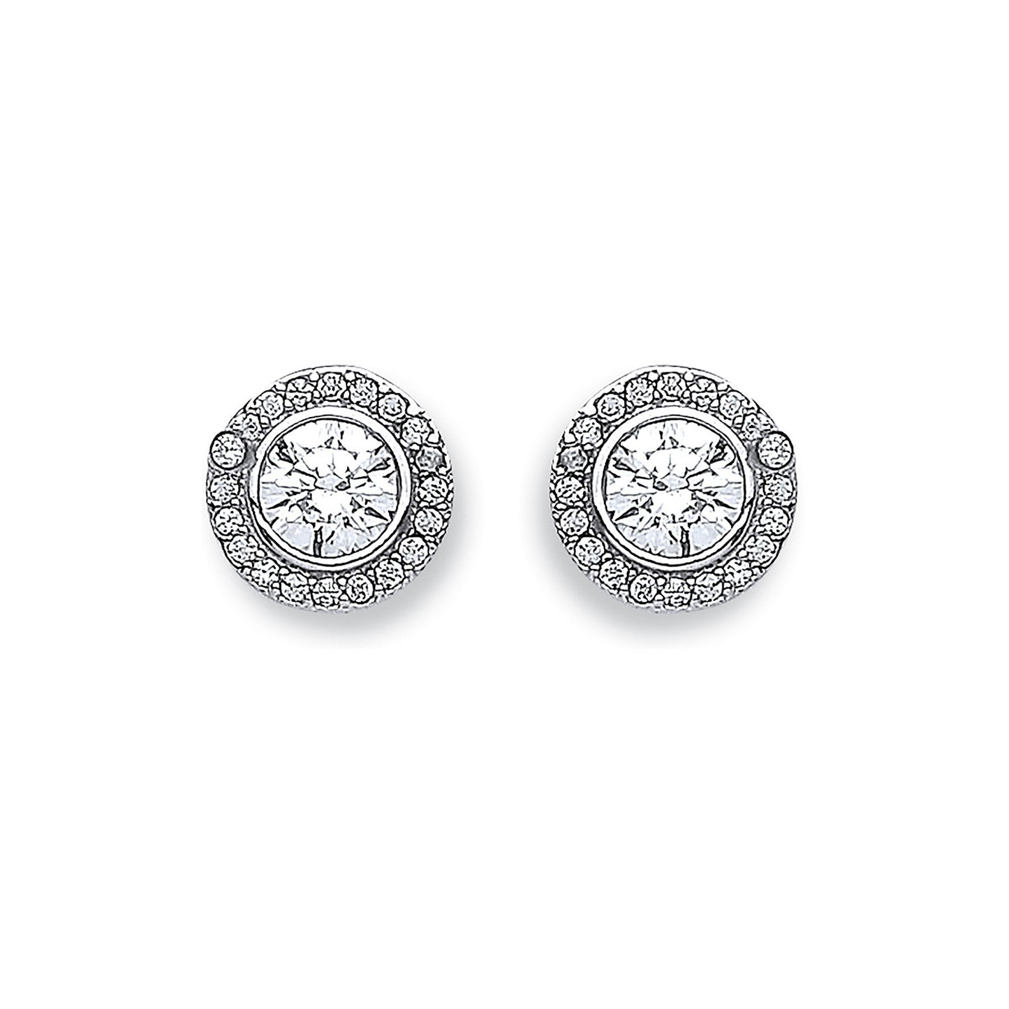 White Gold 9mm Halo Cubic Zirconia Stud - 9ct Gold