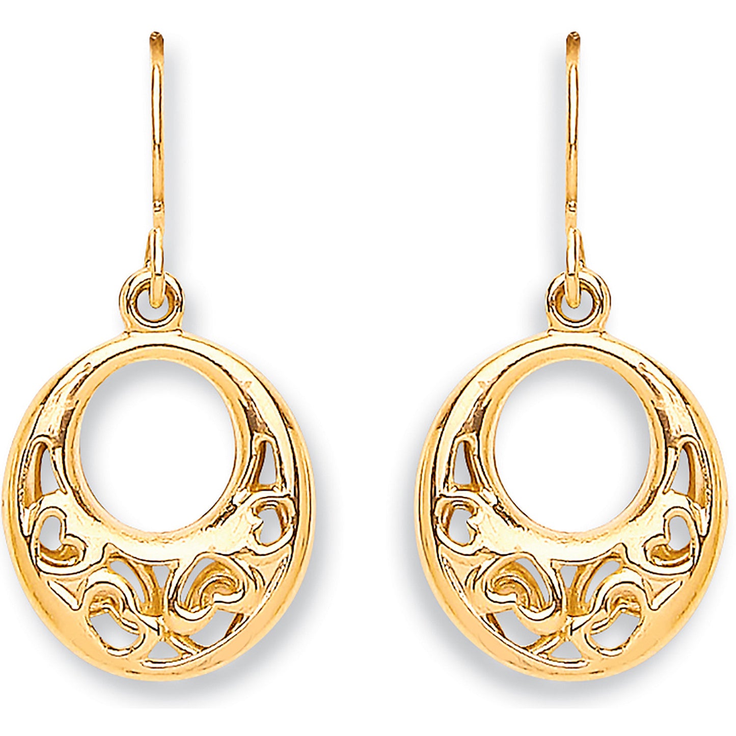 Yellow Gold Hook Drop Heart Earrings - 9ct Gold