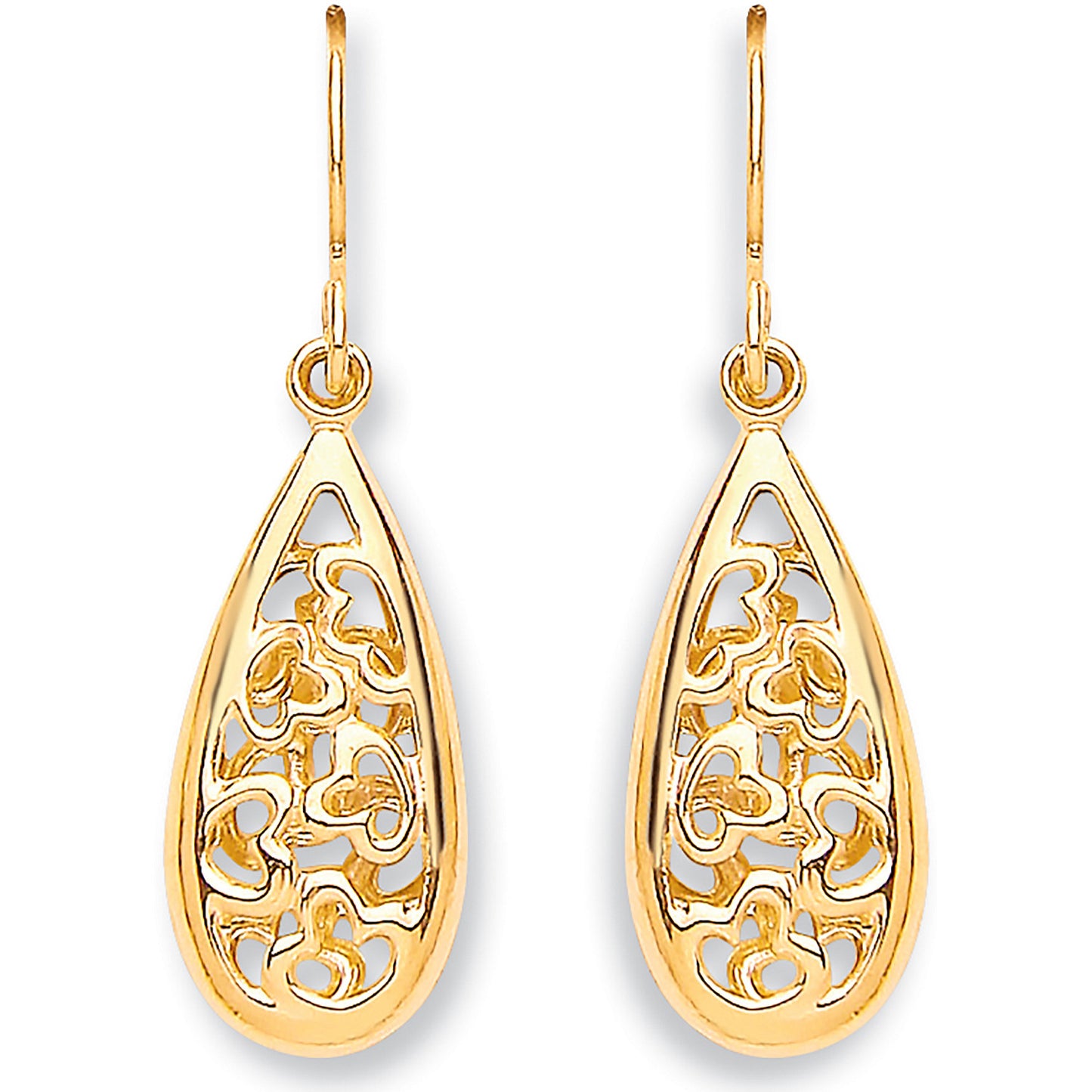 Yellow Gold Hook Oval Drop Earrings - 9ct Gold