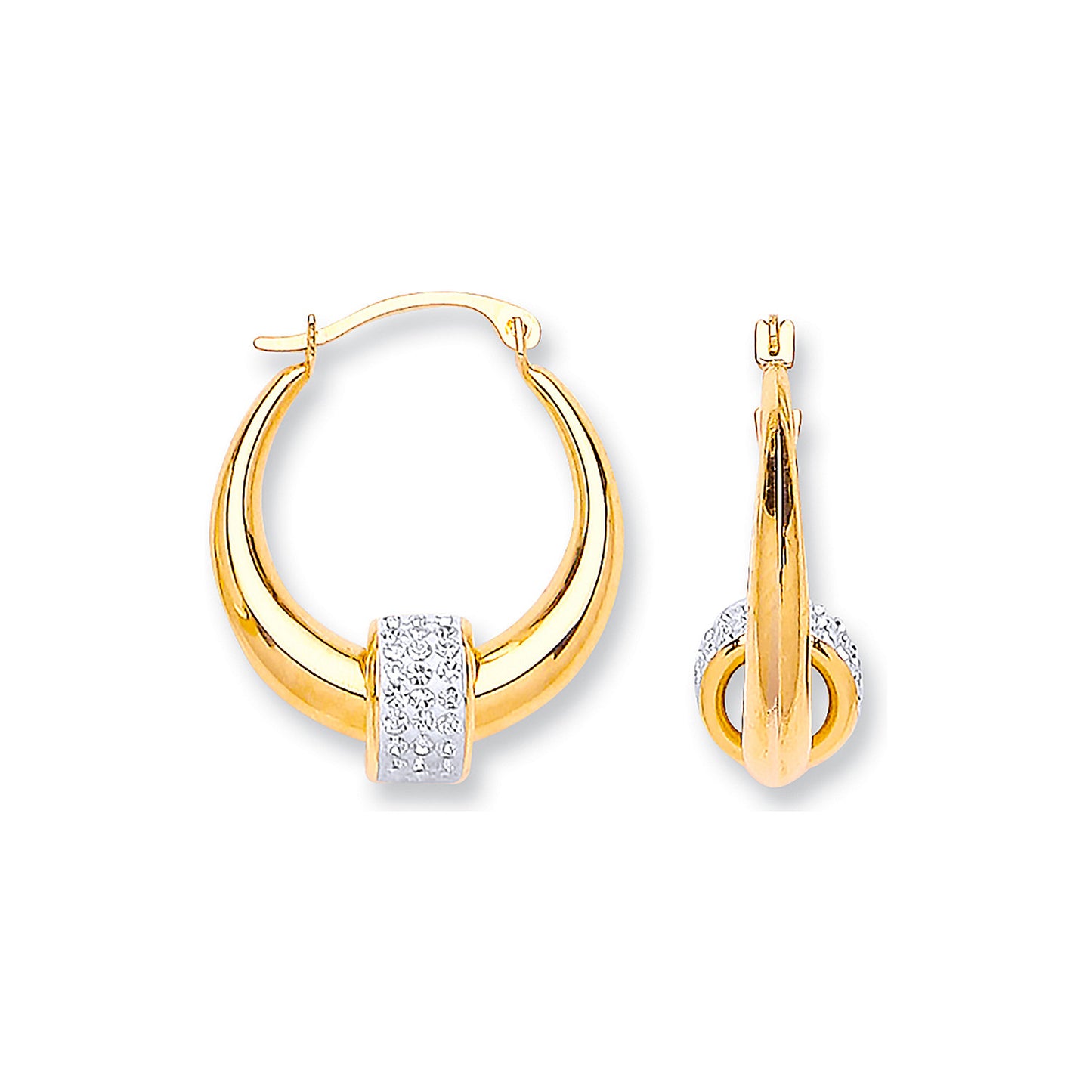 Yellow Gold 18mm Hoop & Crystal Ball Earrings - 9ct Gold