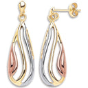 Yellow White & Rose Gold Teardrop Earrings