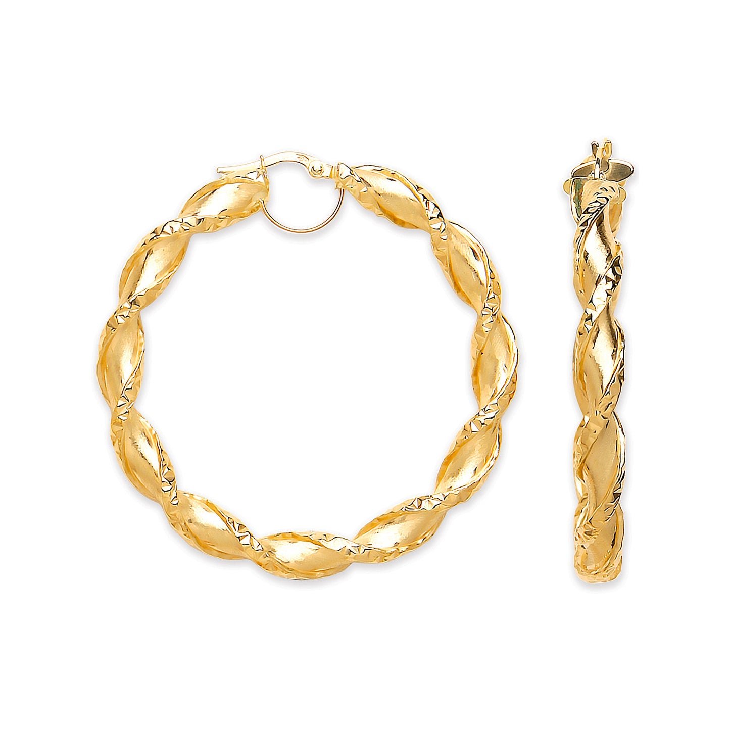 Yellow Gold 49mm Twisted Hollow Hoop Earrings - 9ct Gold
