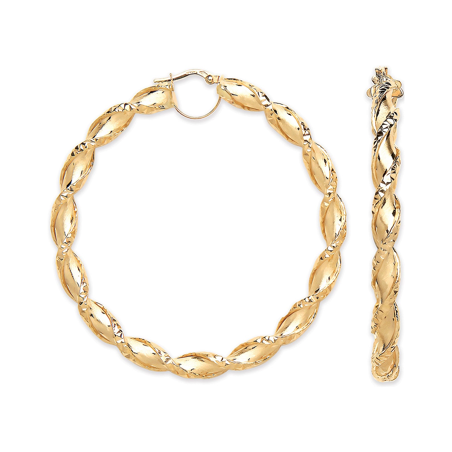Yellow Gold 61mm Twisted Hollow Hoop Earrings - 9ct Gold