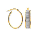 Yellow Gold Glitter p/c Illusion Oval Hoop Earrings