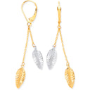 Yellow & White Gold Leaf Drop Earrings