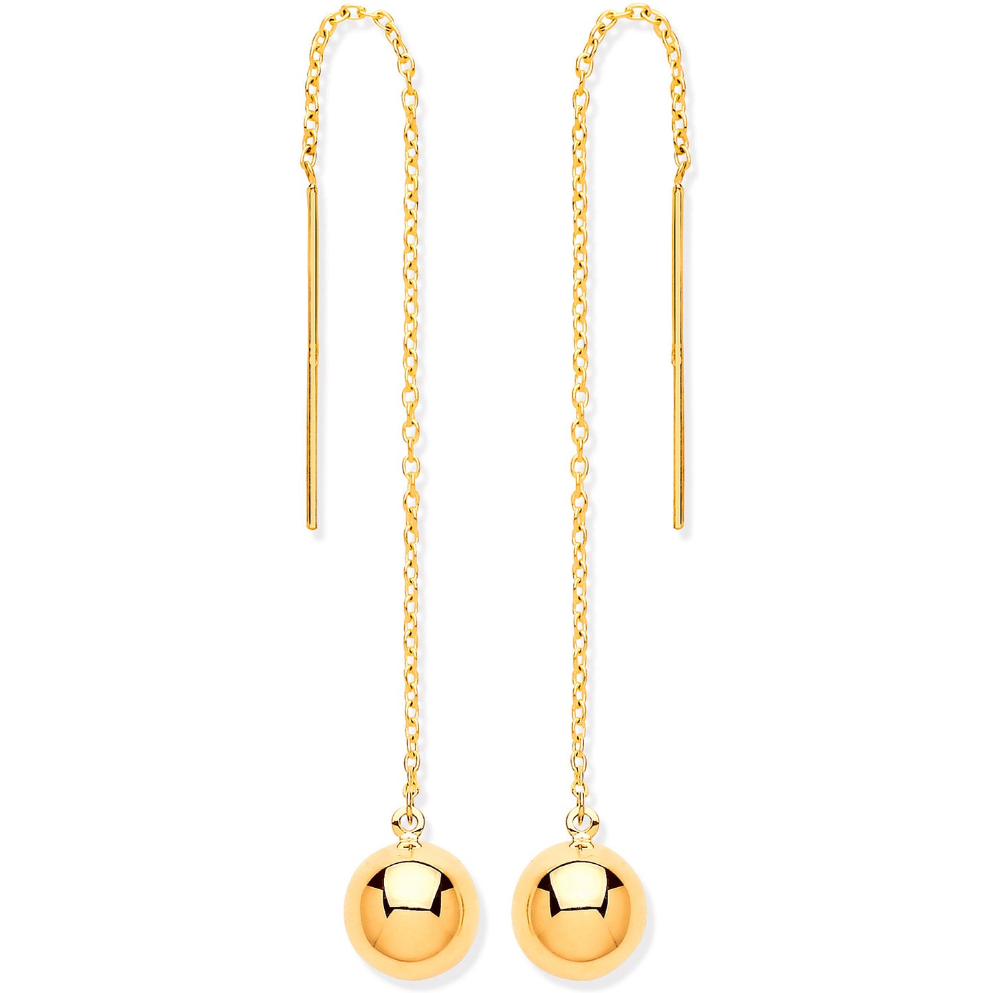 Yellow Gold Ball Chain Threader Earrings - 9ct Gold