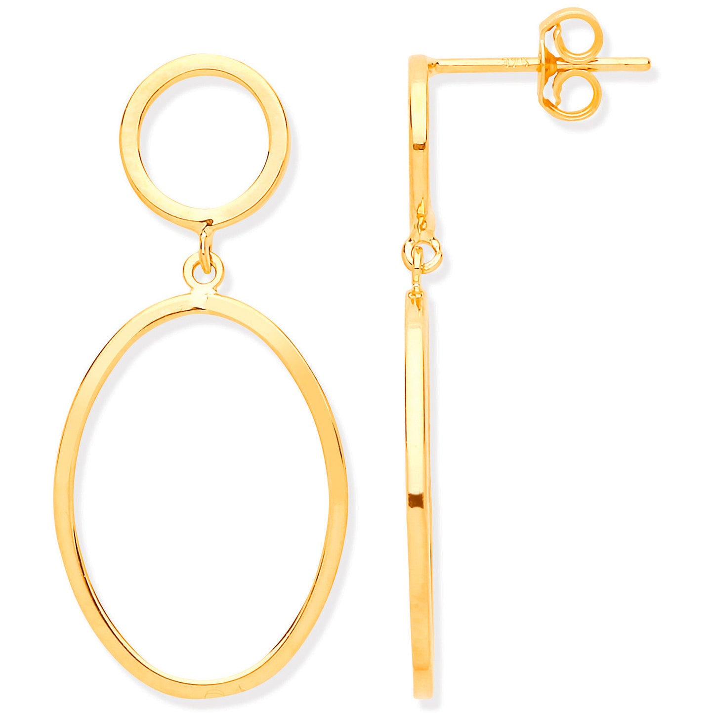 Yellow Gold Circle & Oval Open Drop Earrings - 9ct Gold